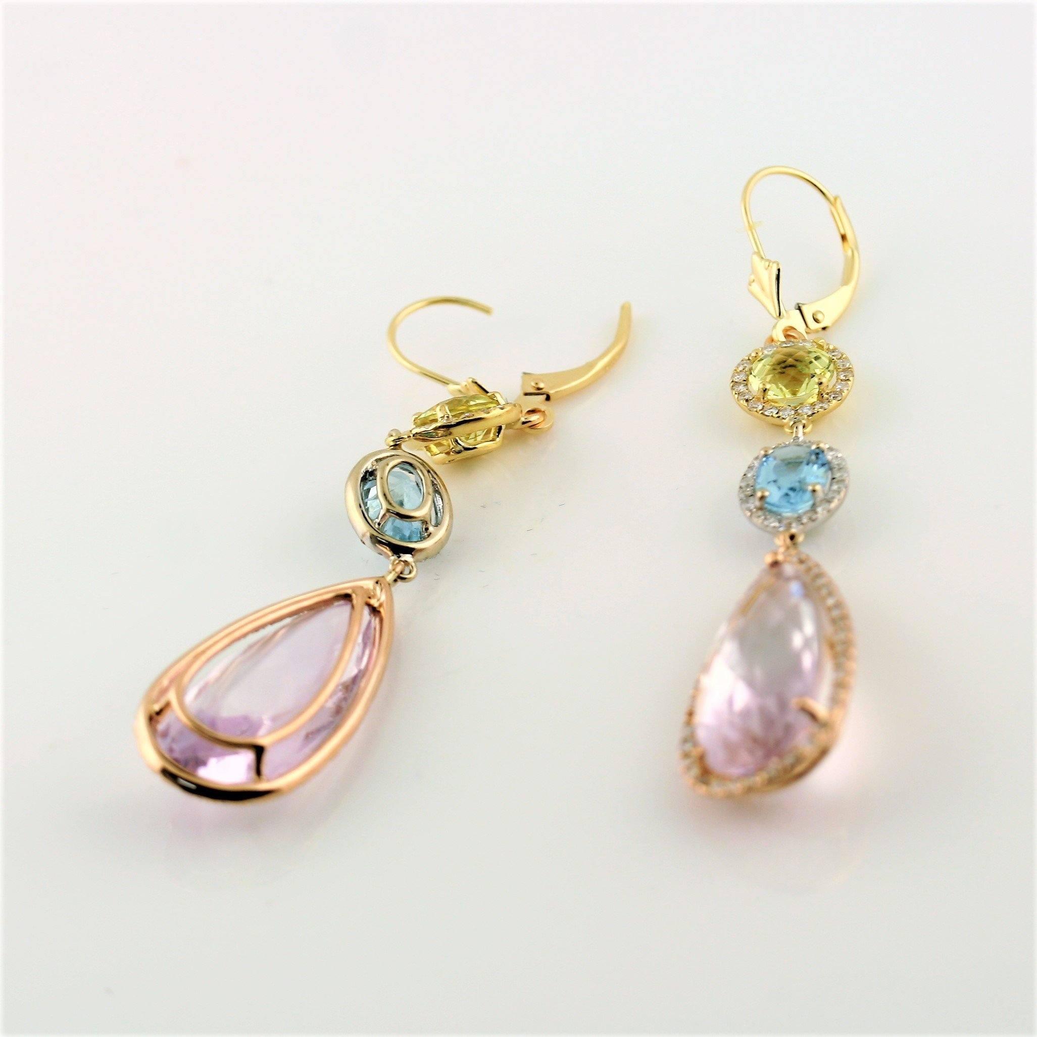 Multi Gemstone and Diamond Drop Earrings - Thenetjeweler