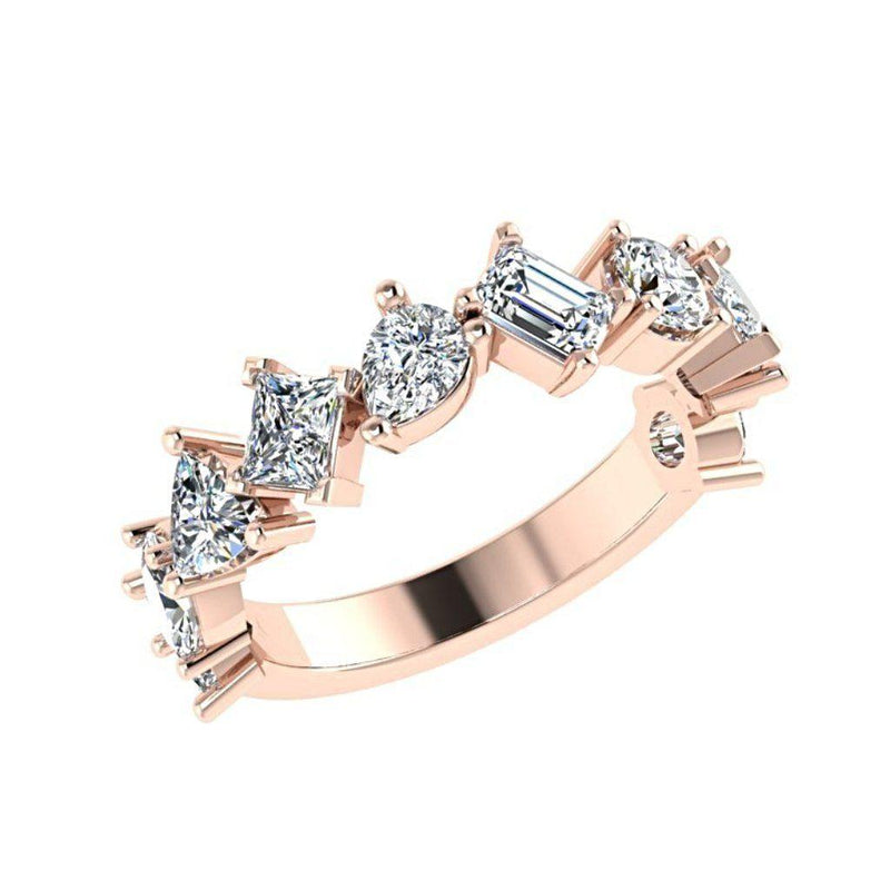 Mixed Cut Diamond Semi Eternity Ring 18K White Gold Fantasy Band - Thenetjeweler