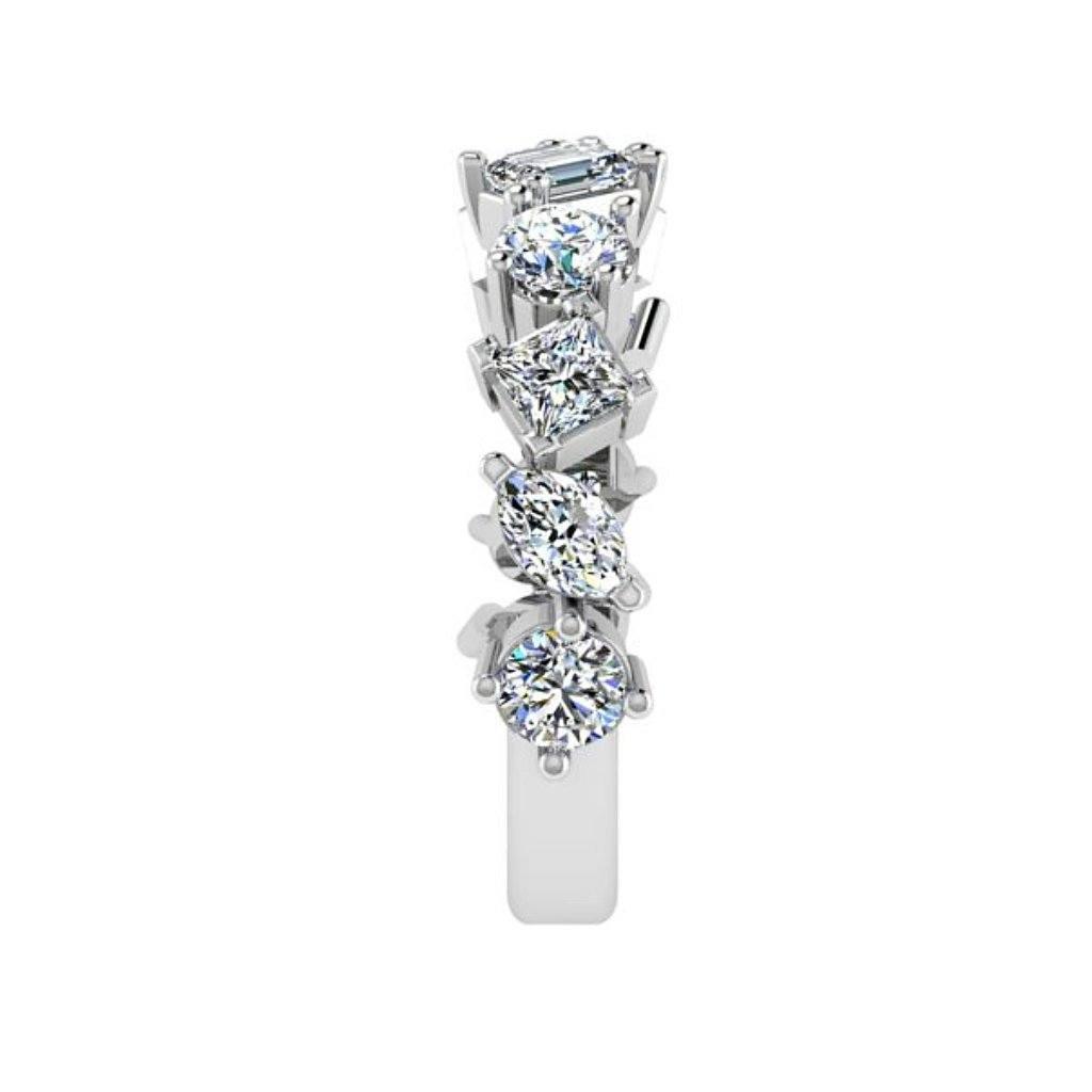 Mixed Cut Diamond Semi Eternity Ring 18K White Gold Fantasy Band - Thenetjeweler