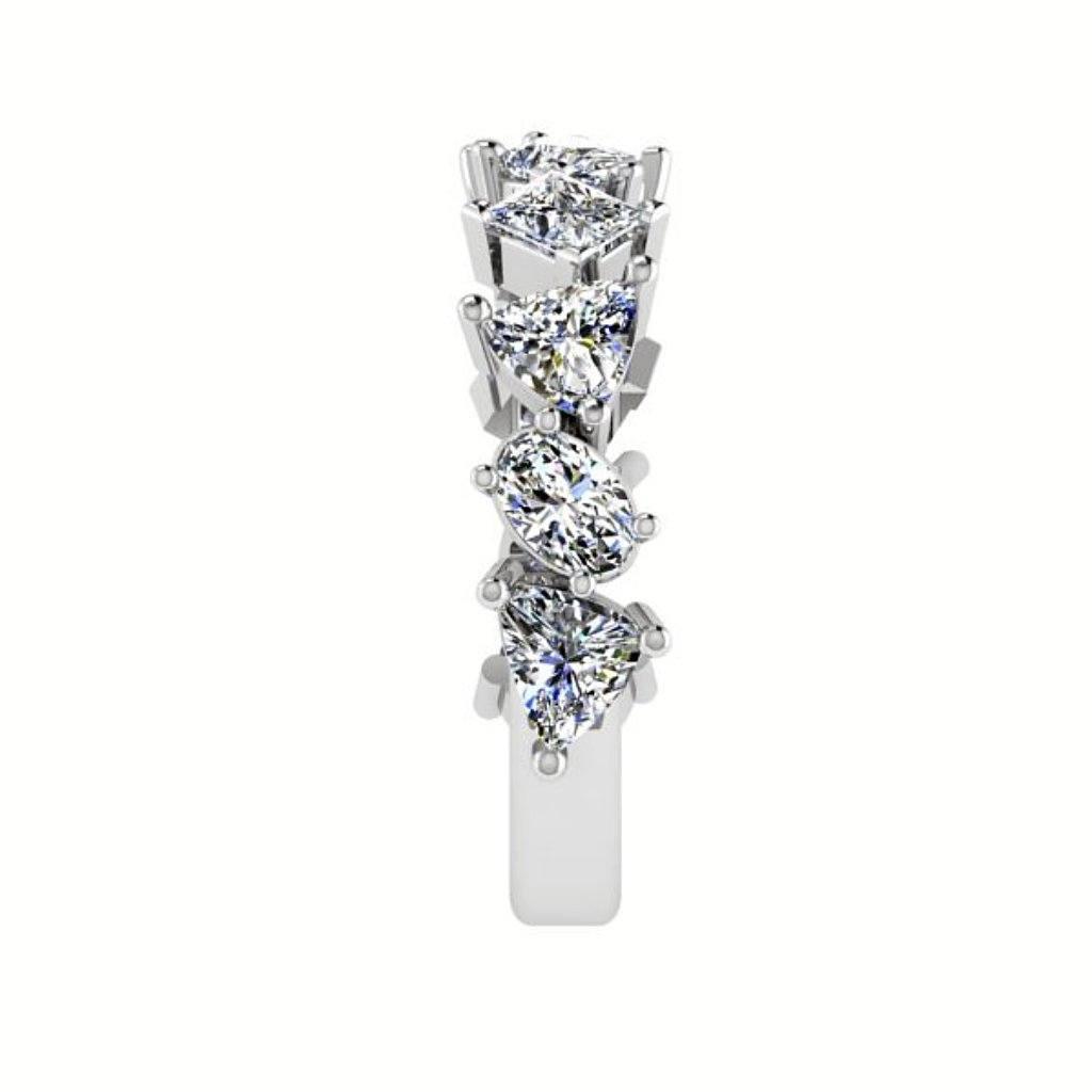 Mixed Cut Diamond Semi Eternity Ring 18K White Gold Fantasy Band - Thenetjeweler