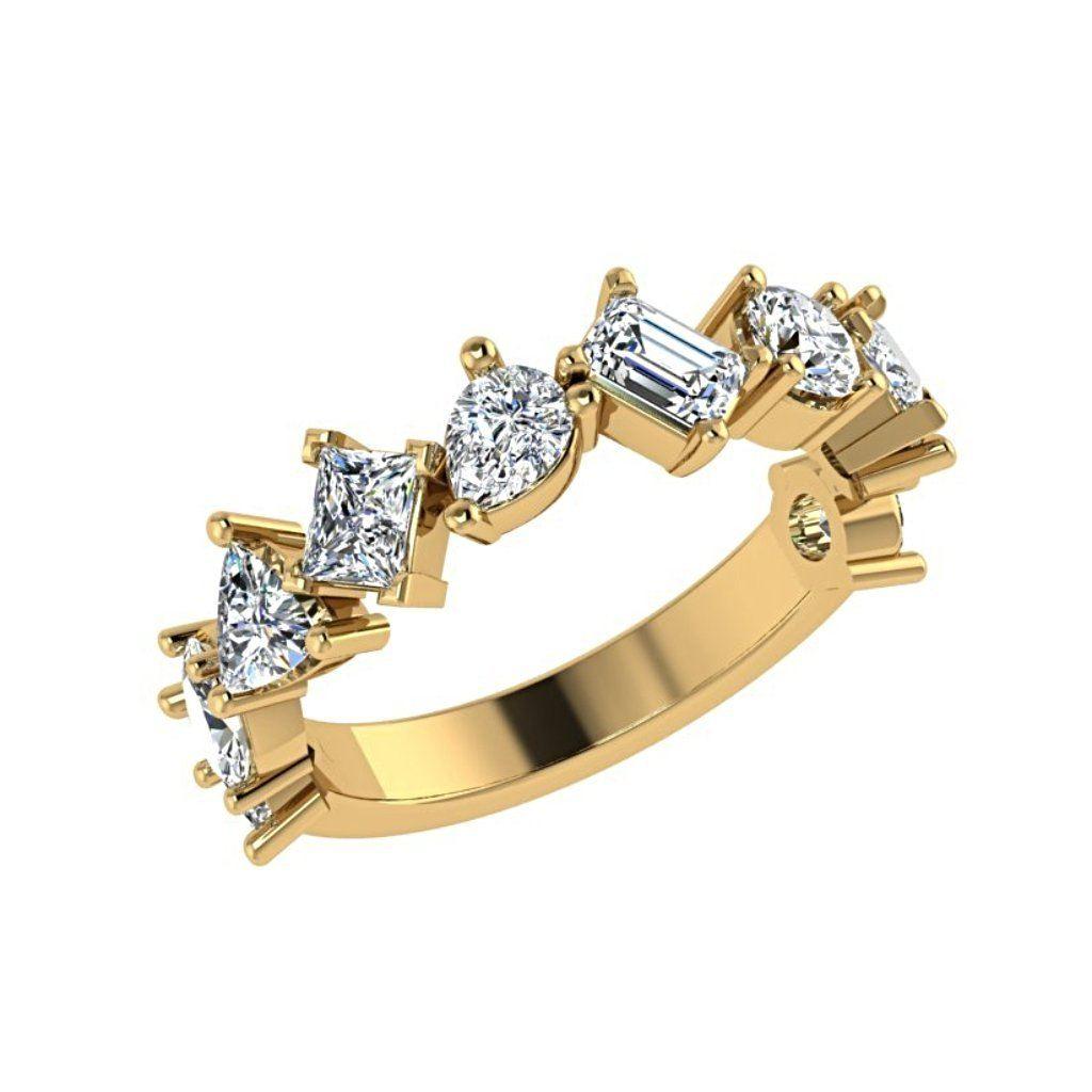 Mixed Cut Diamond Semi Eternity Ring 18K White Gold Fantasy Band - Thenetjeweler
