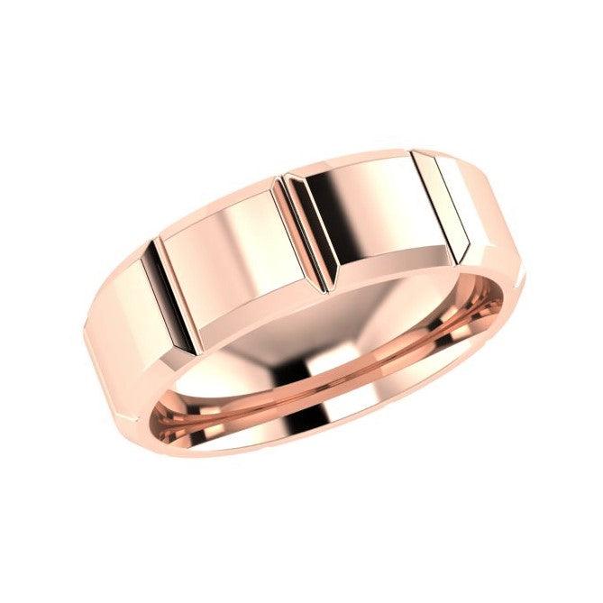 Patterned Men's Wedding Band Rose Gold 7.0mm - Thenetjeweler