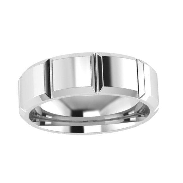 Patterned Men's Wedding Band White Gold 7.0mm - Thenetjeweler