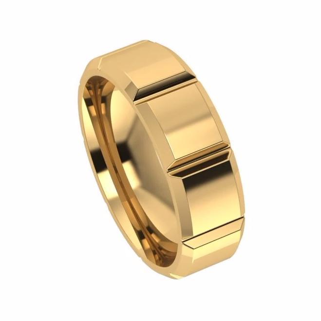Patterned Men's Wedding Band Yellow Gold 7.0mm - Thenetjeweler