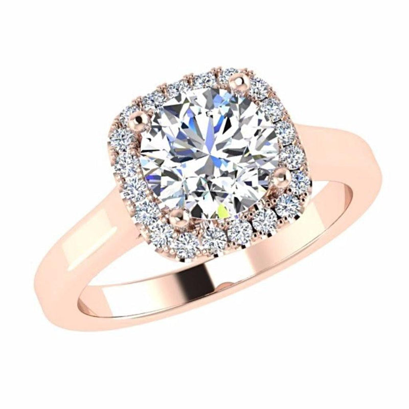 Round Diamond Cushion Halo Engagement Ring 18K Gold - Thenetjeweler