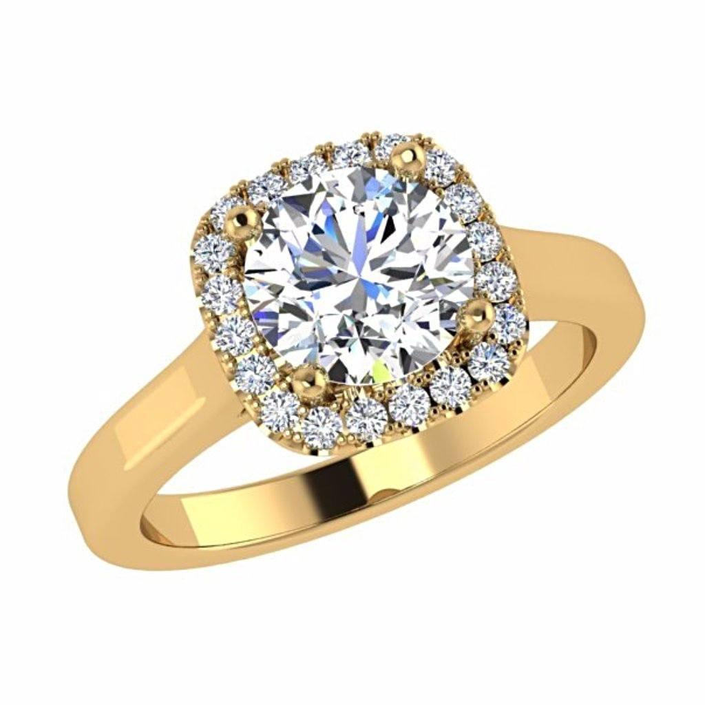 Round Diamond Cushion Halo Engagement Ring 18K Gold - Thenetjeweler