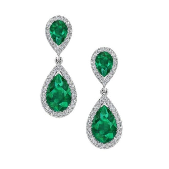 Pear Shaped Emerald Drop Earrings| Thenetjeweler