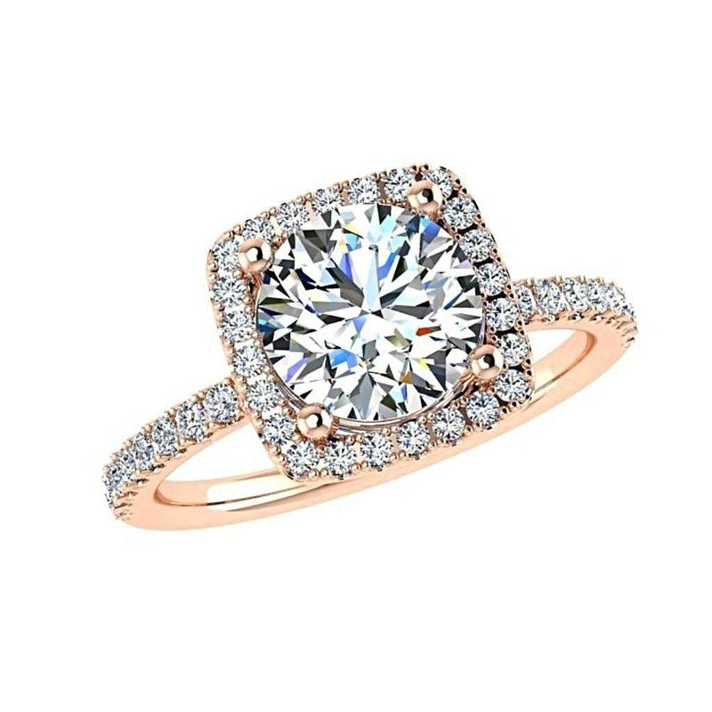 Round Diamond with Cushion Halo Engagement Ring 18K Gold - Thenetjeweler