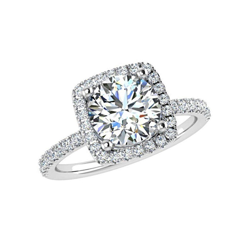 Round Diamond with Cushion Halo Engagement Ring 18K Gold - Thenetjeweler