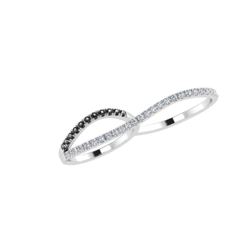 White and Black Diamond Two Finger Ring - Thenetjeweler