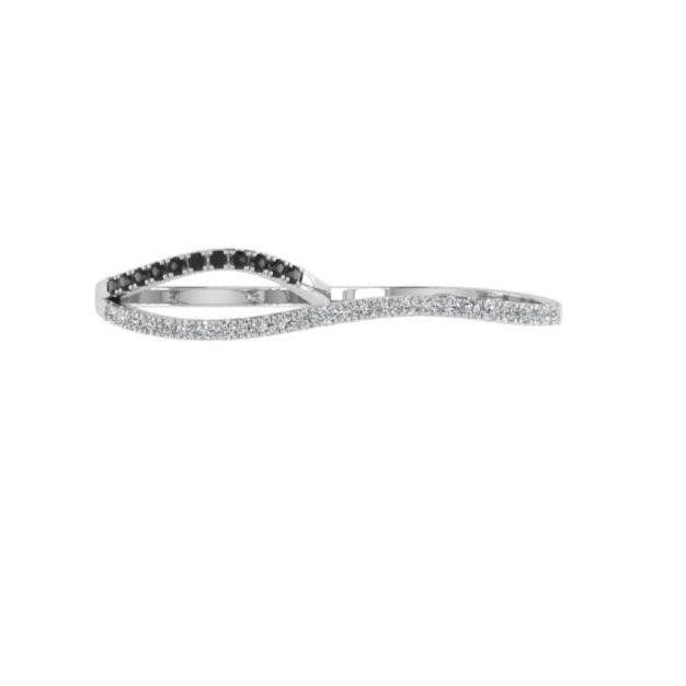 White and Black Diamond Two Finger Ring - Thenetjeweler