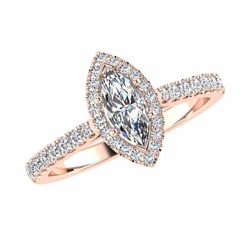 Marquise Diamond Halo Side Stone Engagement Ring 18K Gold Setting - Thenetjeweler