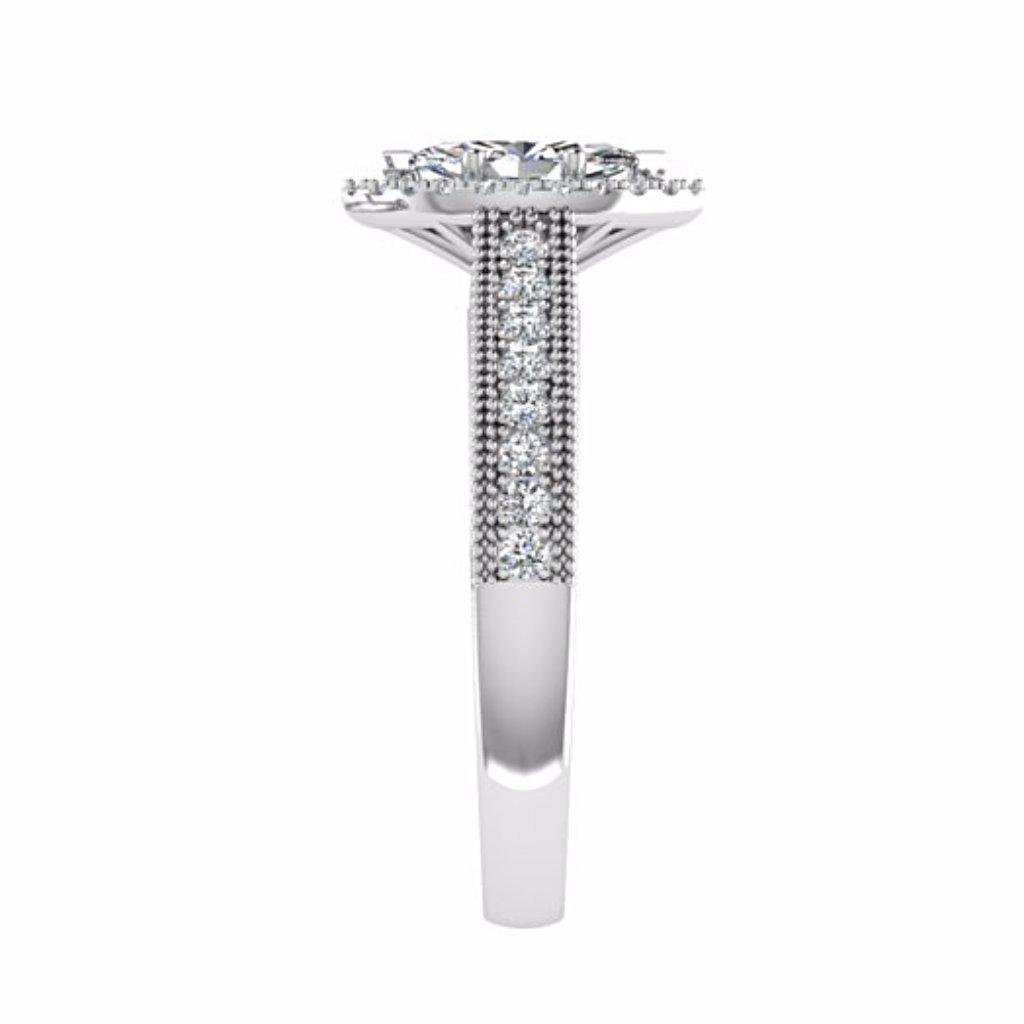 Marquise Diamond Halo Side Stone Engagement Ring 18K White Gold Setting - Thenetjeweler