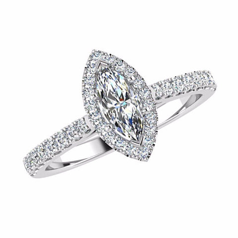 Marquise Diamond Halo Side Stone Engagement Ring 18K Gold Setting - Thenetjeweler