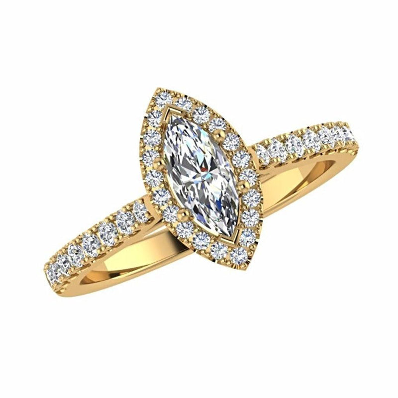 Marquise Diamond Halo Side Stone Engagement Ring 18K Gold Setting - Thenetjeweler