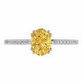 Oval Yellow Diamond Side Stone Ring 18K White Gold Setting - Thenetjeweler