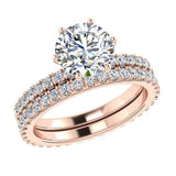 Round Diamond Side Stone Engagement and Eternity Ring Set 18K Gold - Thenetjeweler