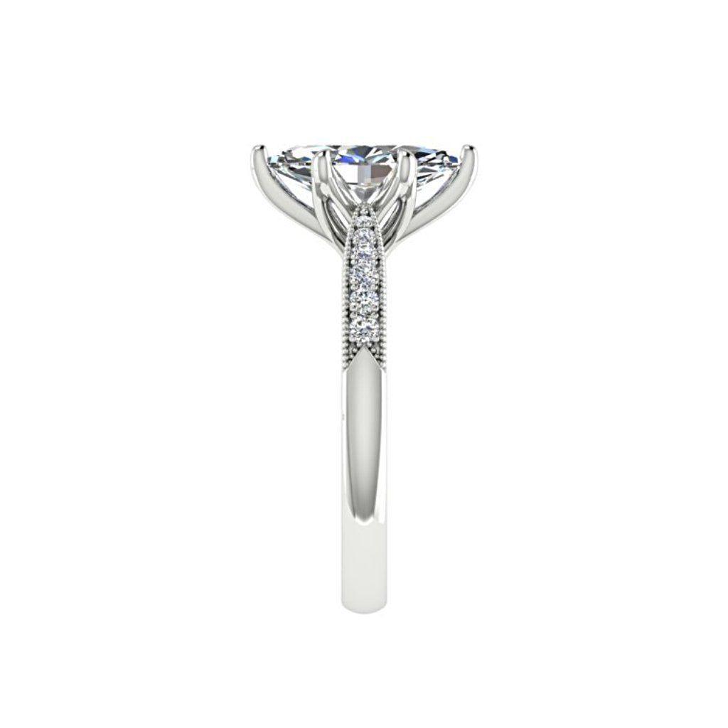 Marquise Diamond Engagement Ring 18K White Gold Setting 12 Side Stones - Thenetjeweler