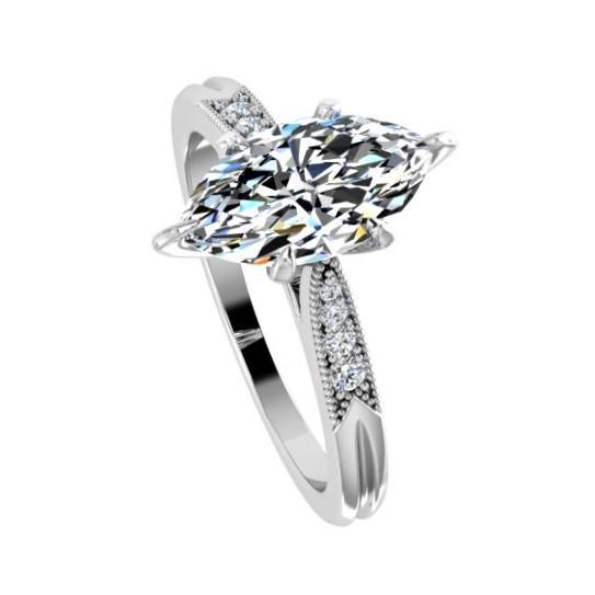 Marquise Diamond Engagement Ring 18K White Gold Setting 8 Side Stones - Thenetjeweler