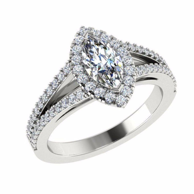 Marquise Diamond Split Shank Engagement Ring with Side Stones 18K Gold - Thenetjeweler