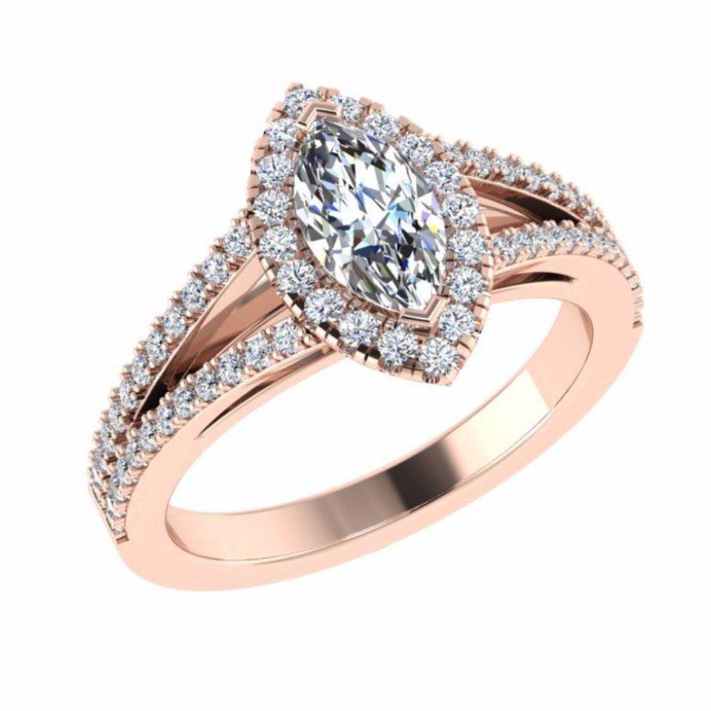 Marquise Diamond Split Shank Engagement Ring with Side Stones 18K Gold - Thenetjeweler