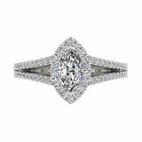 Marquise Diamond Split Shank Engagement Ring with Side Stones 18K Gold - Thenetjeweler