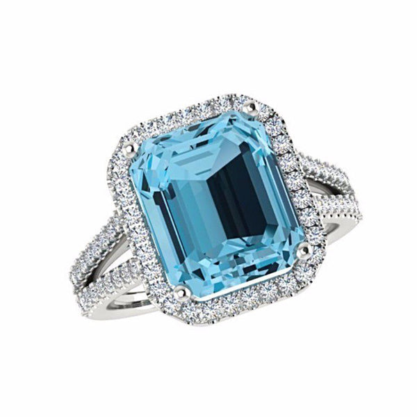 Blue Topaz Diamond Halo Ring 14K Gold - Thenetjeweler