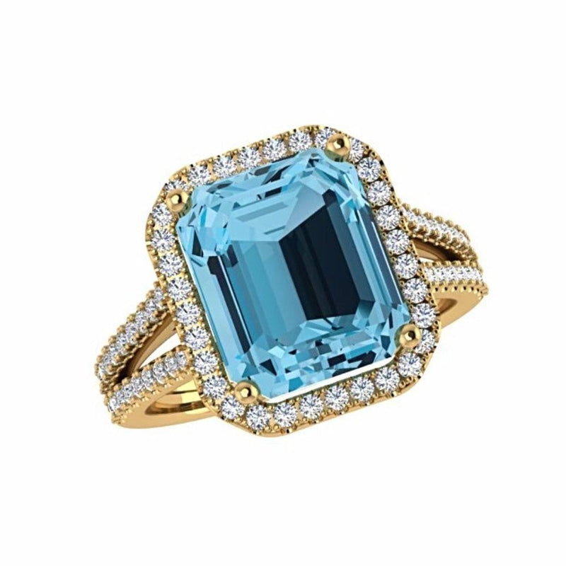 Blue Topaz Diamond Halo Ring 14K Gold - Thenetjeweler