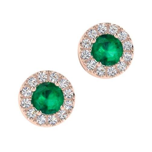 Emerald Stud Earrings Diamond Halo 18K Gold - Thenetjeweler