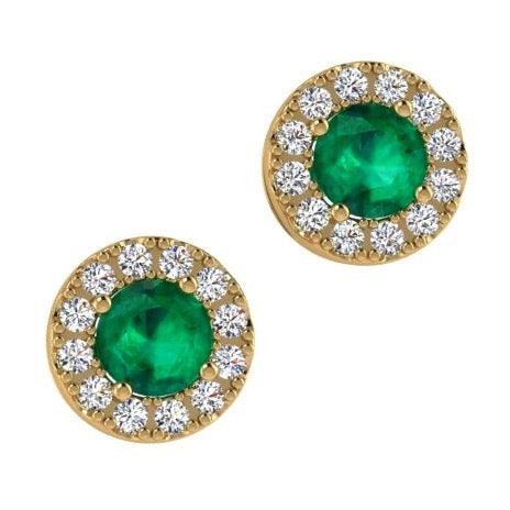 Emerald Stud Earrings Diamond Halo 18K Gold - Thenetjeweler