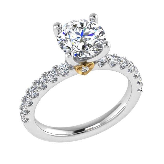 Round Diamond Engagement Ring with Heart Basket 18K Gold - Thenetjeweler