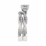 Princess Cut Twist Band Side Stone Engagement Ring Set 18K White Gold - Thenetjeweler