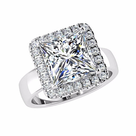 Princess Halo Diamond Engagement Ring 18K Gold - Thenetjeweler