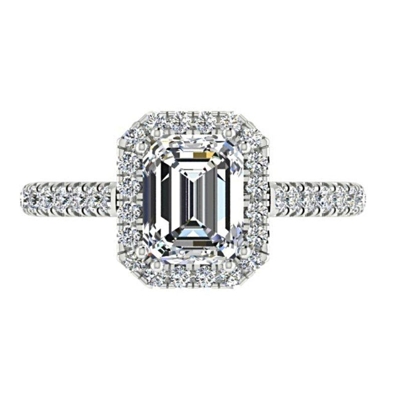 Emerald Cut Diamond Halo Engagement Ring with Side Stones 18K Gold (0.36 ct.tw.) - Thenetjeweler