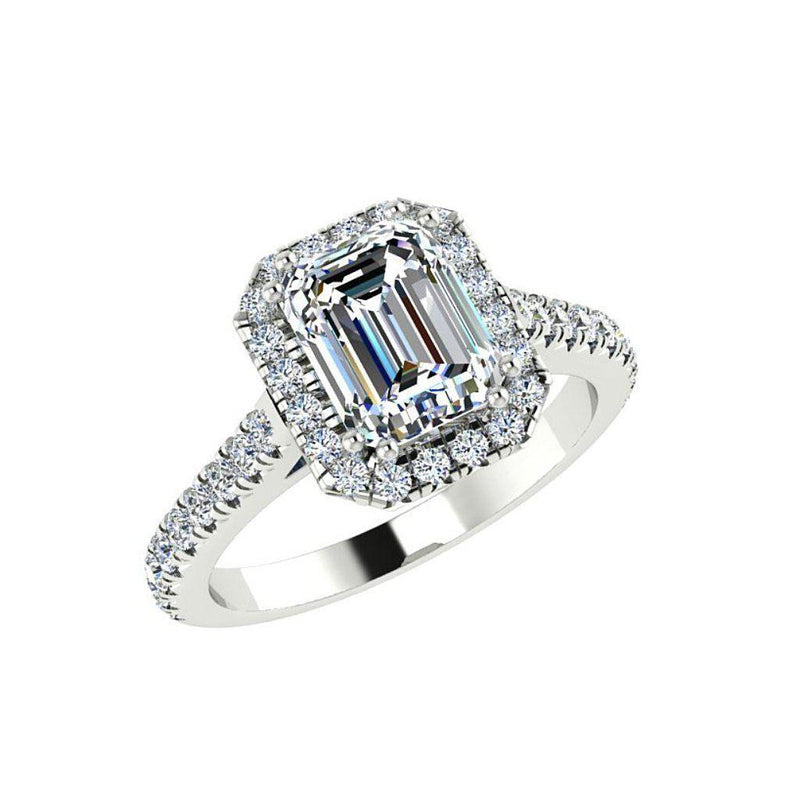 Emerald Cut Diamond Halo Engagement Ring with Side Stones 18K Gold (0.36 ct.tw.) - Thenetjeweler