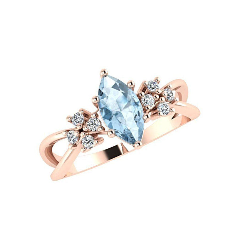 Marquise Blue Topaz Diamond Split Shank Ring 18K Pink Gold - Thenetjeweler