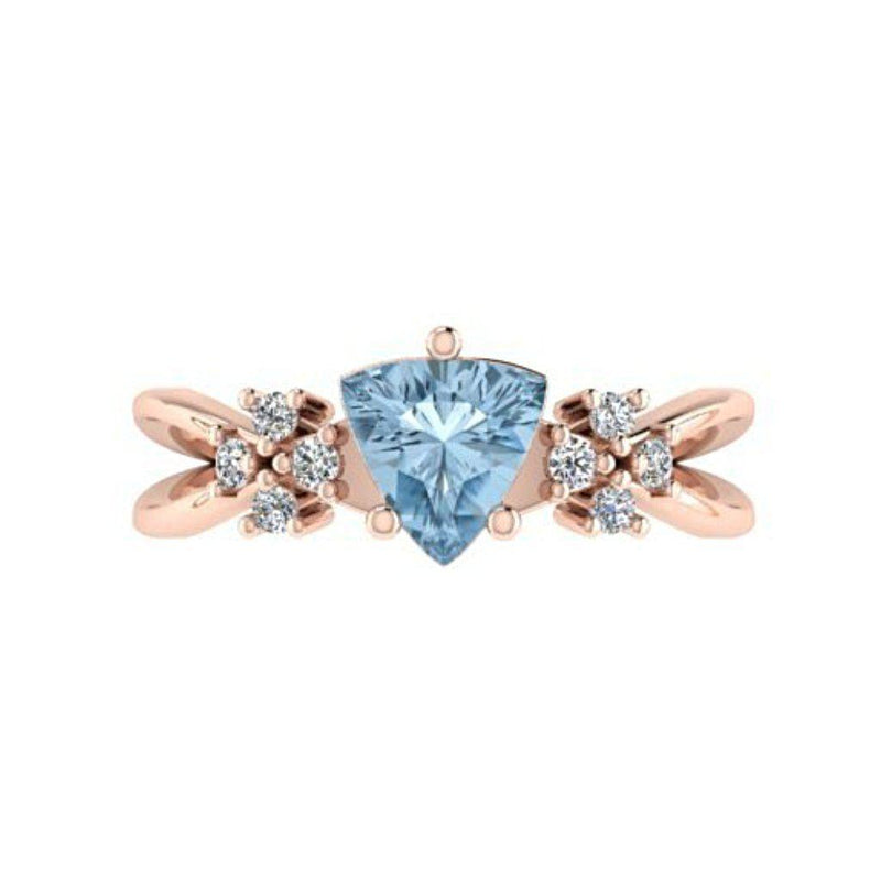 Marquise Blue Topaz Diamond Split Shank Ring 18K Pink Gold - Thenetjeweler