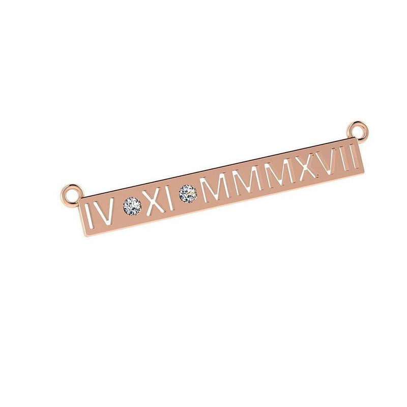 Personalized Diamond Roman Numerals Horizontal Bar Pendant Necklace 14K Gold - Thenetjeweler