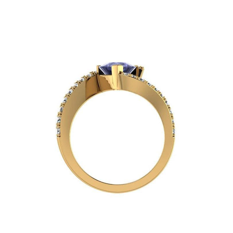Trillion cut Tanzanite and Diamond Ring Yellow Gold - Thenetjeweler
