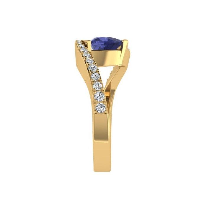 Trillion cut Tanzanite and Diamond Ring Yellow Gold - Thenetjeweler