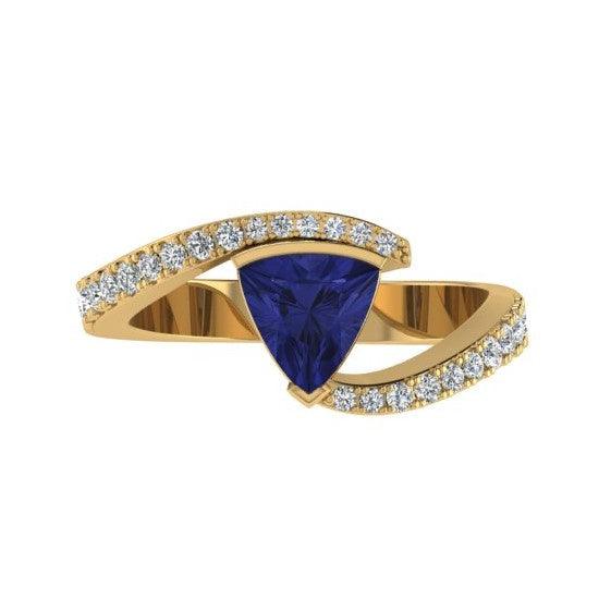 Trillion cut Tanzanite and Diamond Ring Yellow Gold - Thenetjeweler