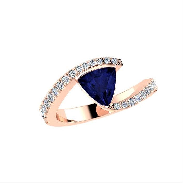 Trillion cut Tanzanite and Diamond Ring Yellow Gold - Thenetjeweler
