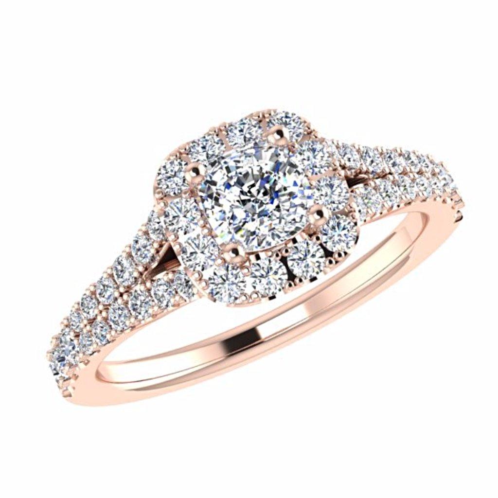 Cushion Diamond Halo Engagement Ring Split Shank Side Stone 18K Gold Setting - Thenetjeweler