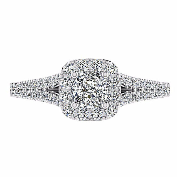 Round Diamond Cushion Halo Side Stone Engagement Ring 18K Gold - Thenetjeweler