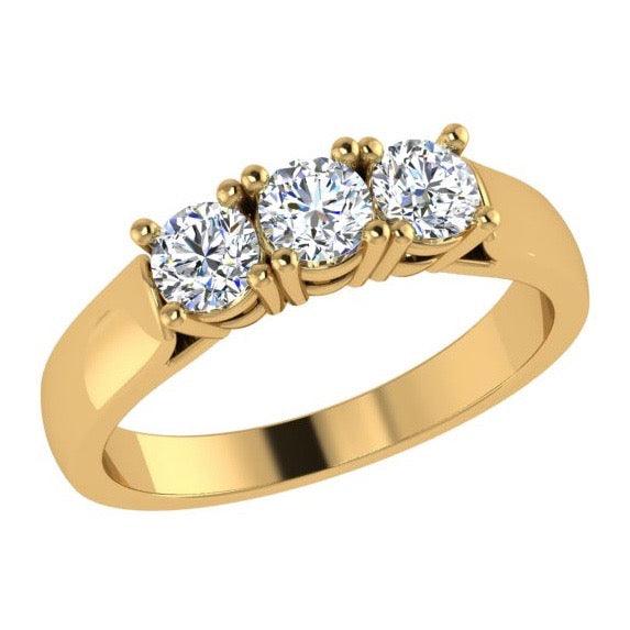 Round Three Stone Diamond Engagement Ring 18K Gold (0.90 ct.t.w). - Thenetjeweler