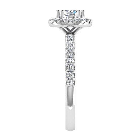 Halo Diamond Engagement Ring & Eternity Band Set 18K Gold - Thenetjeweler