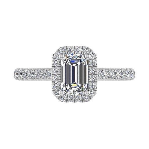 Emerald Cut Diamond Halo Engagement Ring 18K Gold 0.52cts - Thenetjeweler