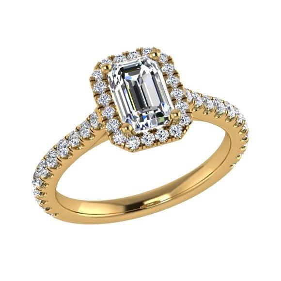 Emerald Cut Diamond Halo Engagement Ring 18K Gold 0.52cts - Thenetjeweler