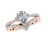 Pear cut Diamond Ring and V Shaped Diamond Band Bridal Set - Thenetjeweler