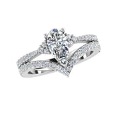 Pear cut Diamond Ring and V Shaped Diamond Band Bridal Set - Thenetjeweler